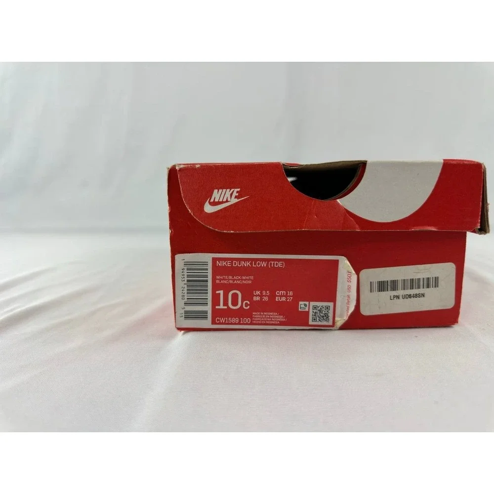 Nike Dunk Low TD Panda 'Black White' CW1589-100 Kids Size 10C
